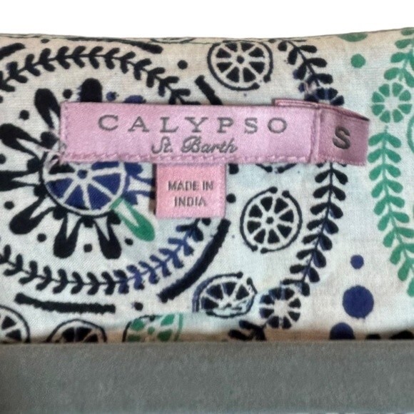 Calypso St Barth Embroidered Tunic Top Blouse 3/4 Sleeve Geometric Print Navy S - Picture 3 of 7